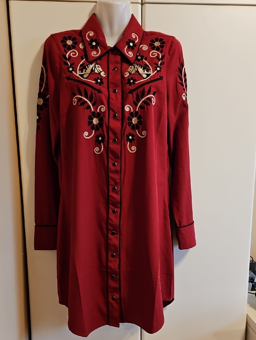 ROPER Embroidered Western Snap-Front Shirt Dress NWT